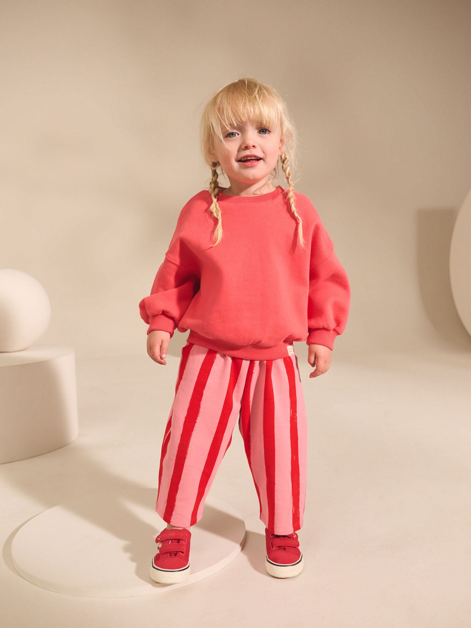 Pink and Red Stripe Textured Barrel Leg Trousers (3mths-7yrs)