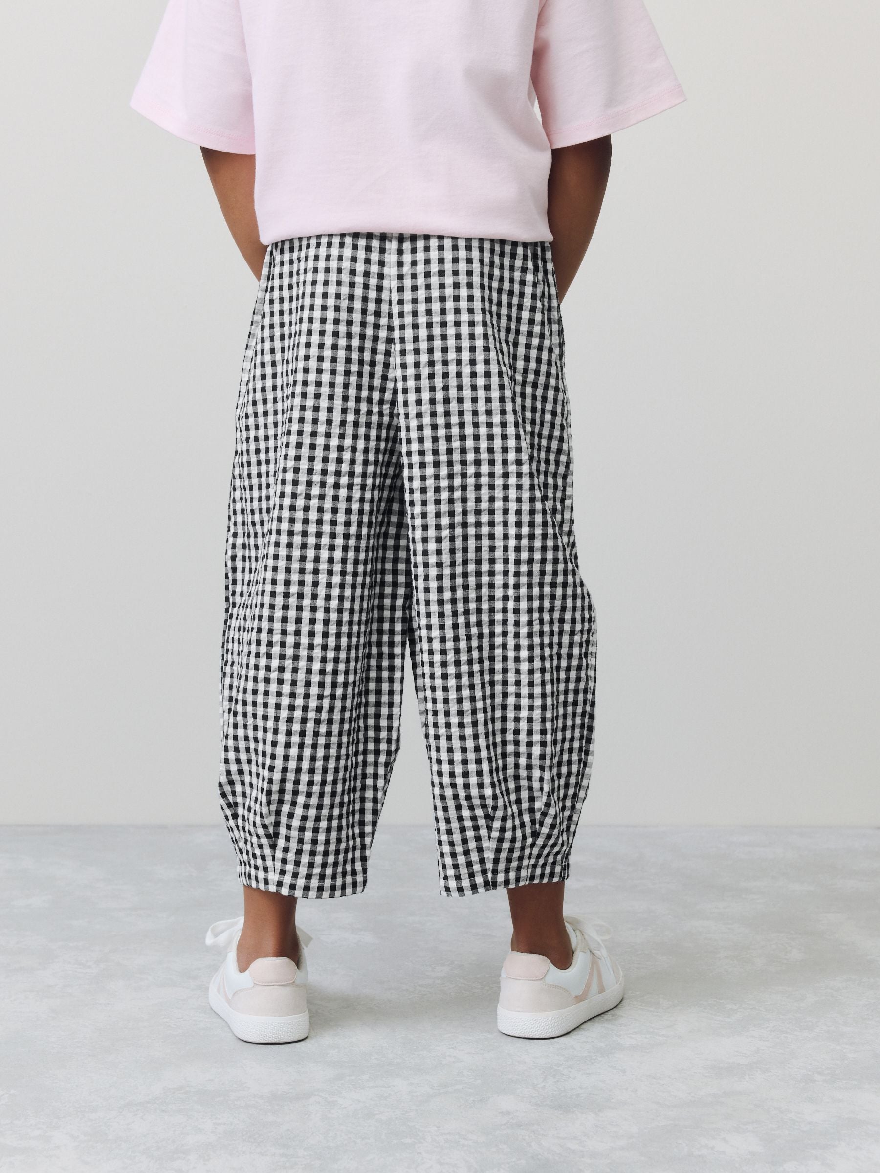 Black/White Gingham Pull On Barrel Trousers (3-16yrs)