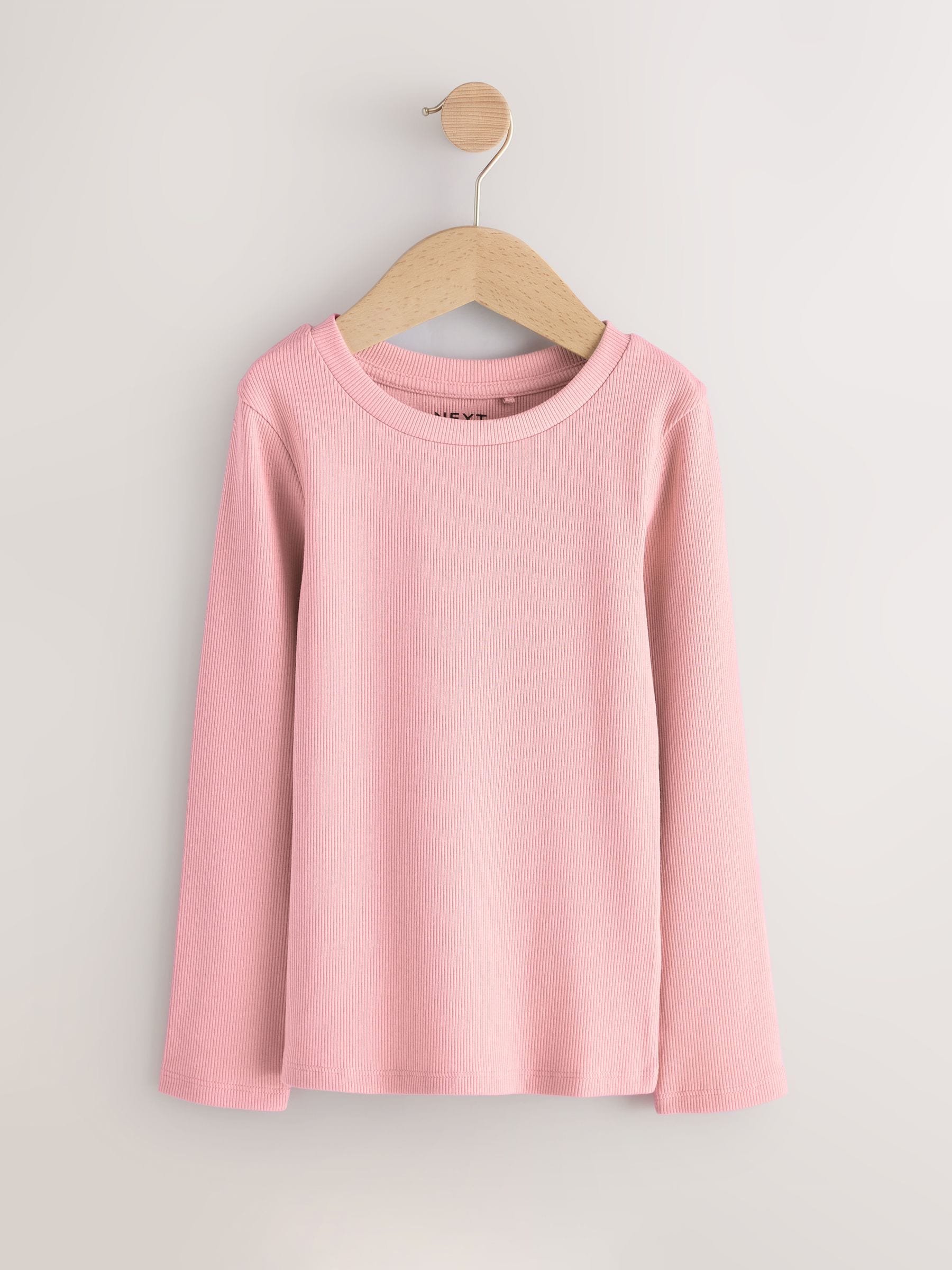 Pink Long Sleeve Ribbed Tops 3 Pack (3-16yrs)