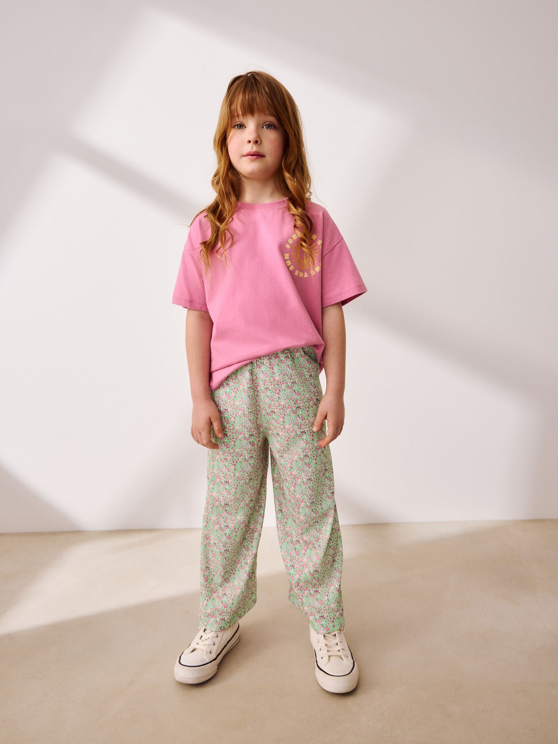 Green Floral Wide Leg Trousers (3-16yrs)