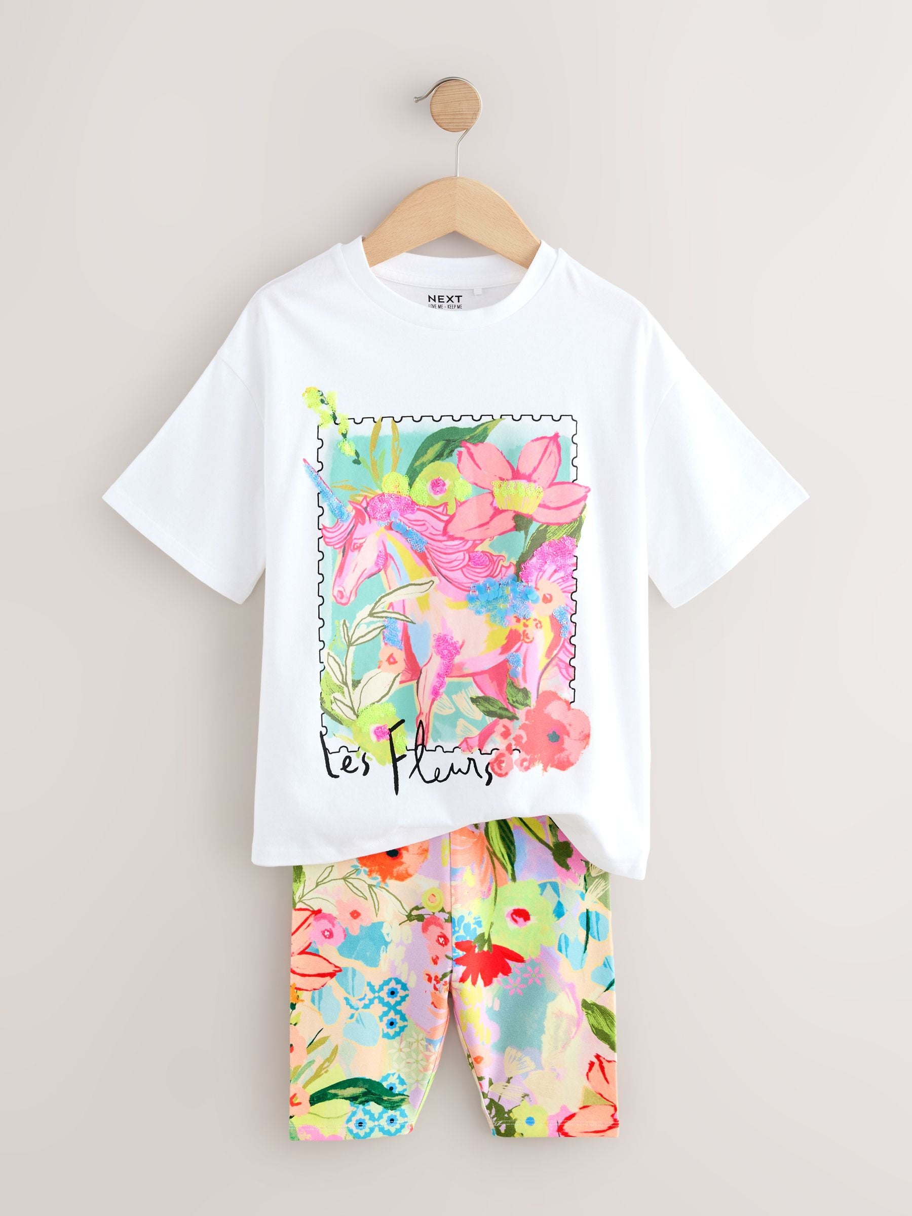 White Unicorn Oversized T-Shirt Cycle Top and Shorts Set (3-16yrs)