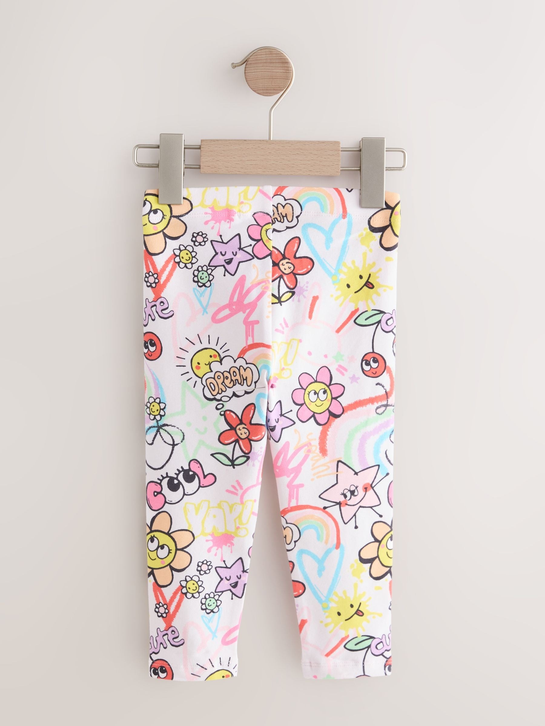 White/Pink Doodle Leggings (3mths-7yrs)