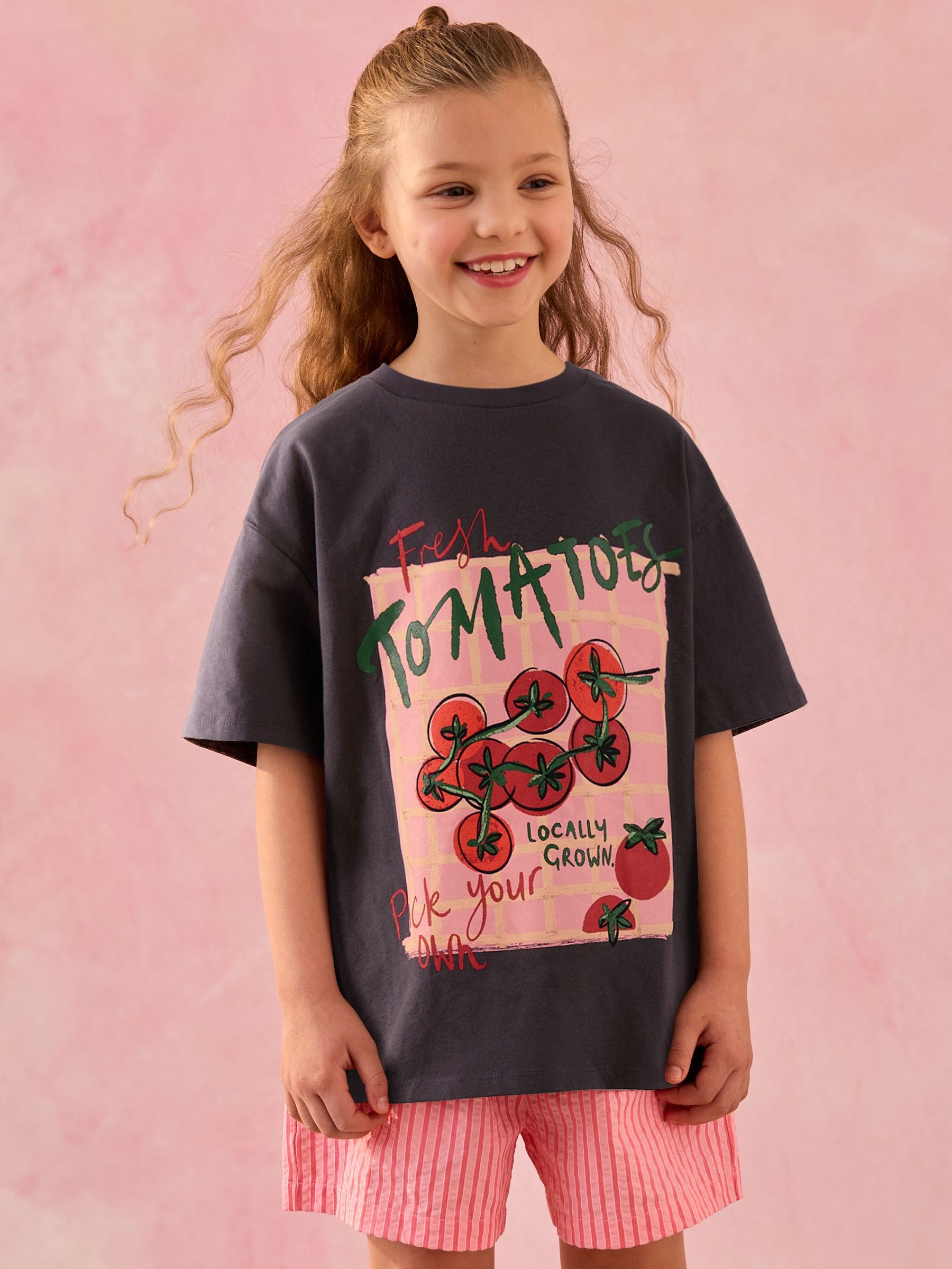 Dark Grey Oversized Graphic Print T-Shirt (5-16yrs)