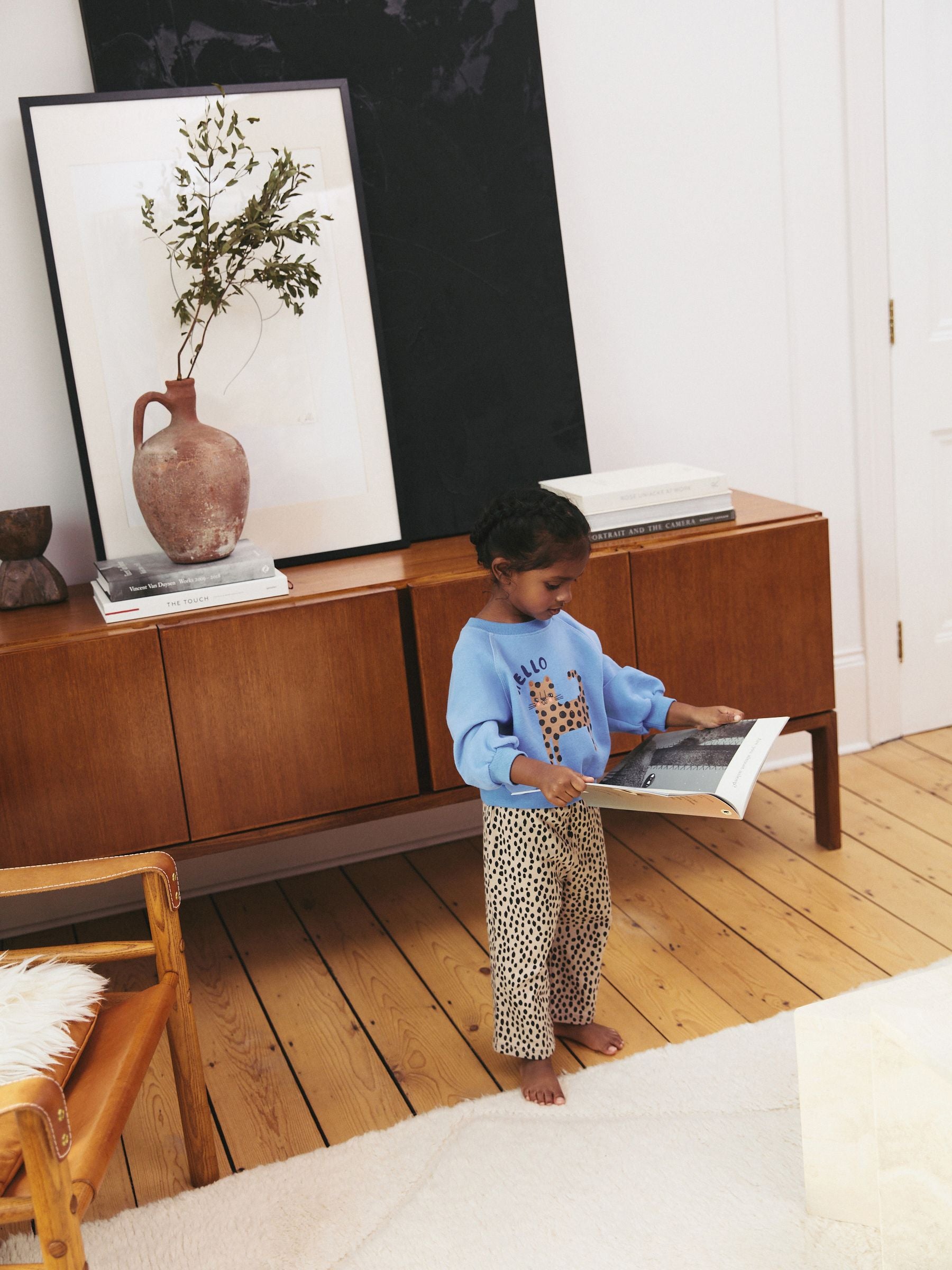 Blue Cat Animal Print Sweatshirt & Wide Leg Trousers Set (3mths-7yrs)