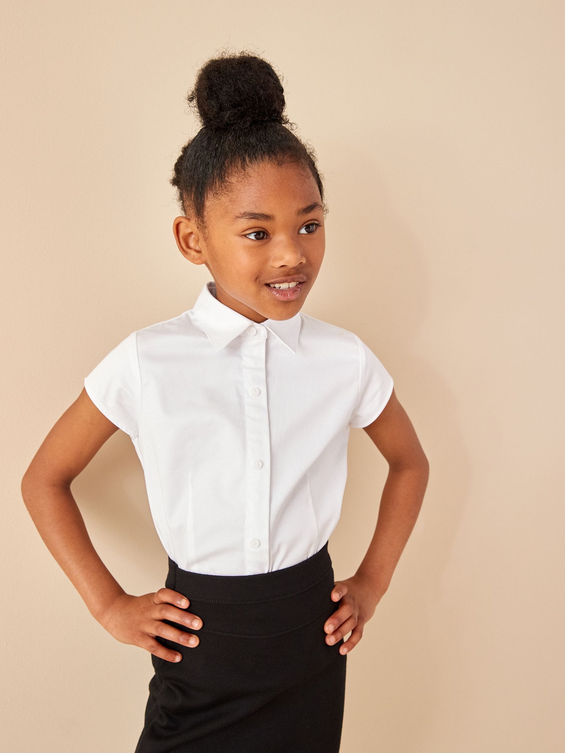 White Touch Fastening Cotton Rich Stretch Short Sleeve School Shirt (3-17yrs)