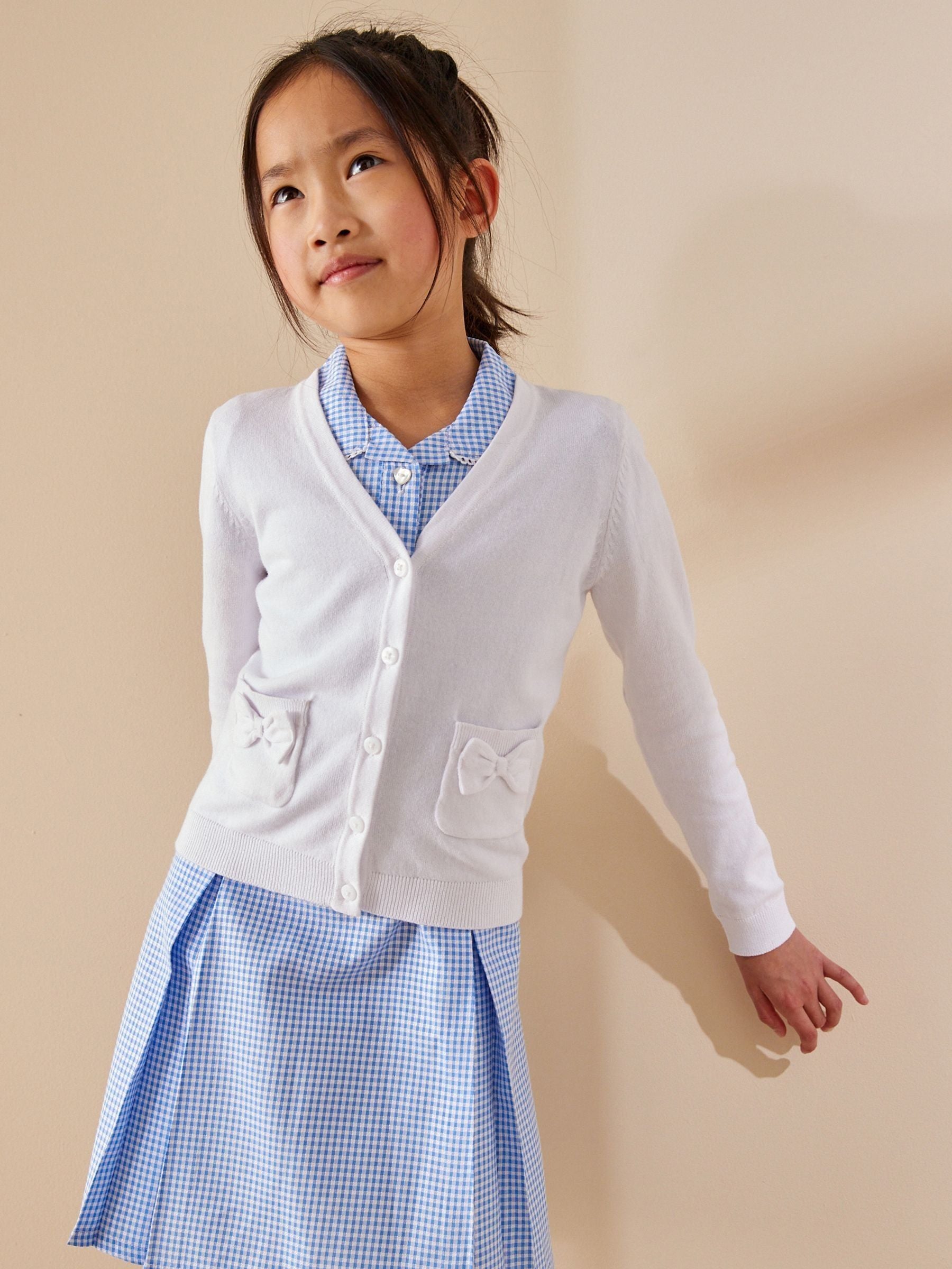 White Cotton Rich Bow Pocket School Cardigan (3-16yrs)