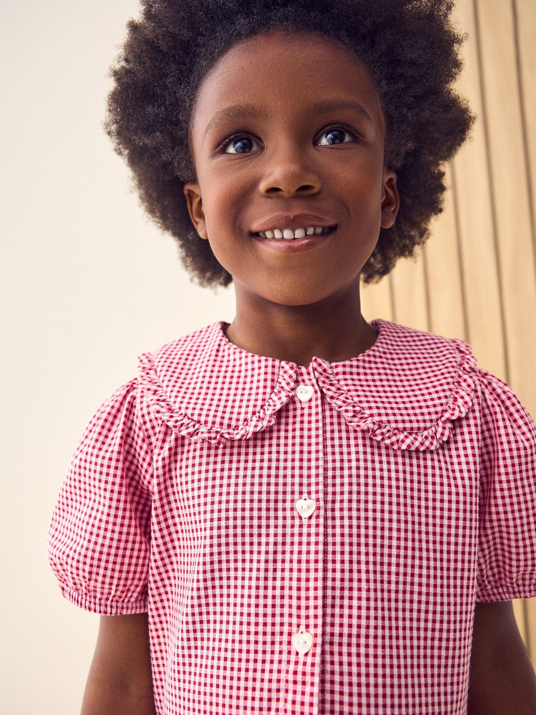Red Cotton Rich School Gingham Tiered Pretty Collar Dress (3-14yrs)