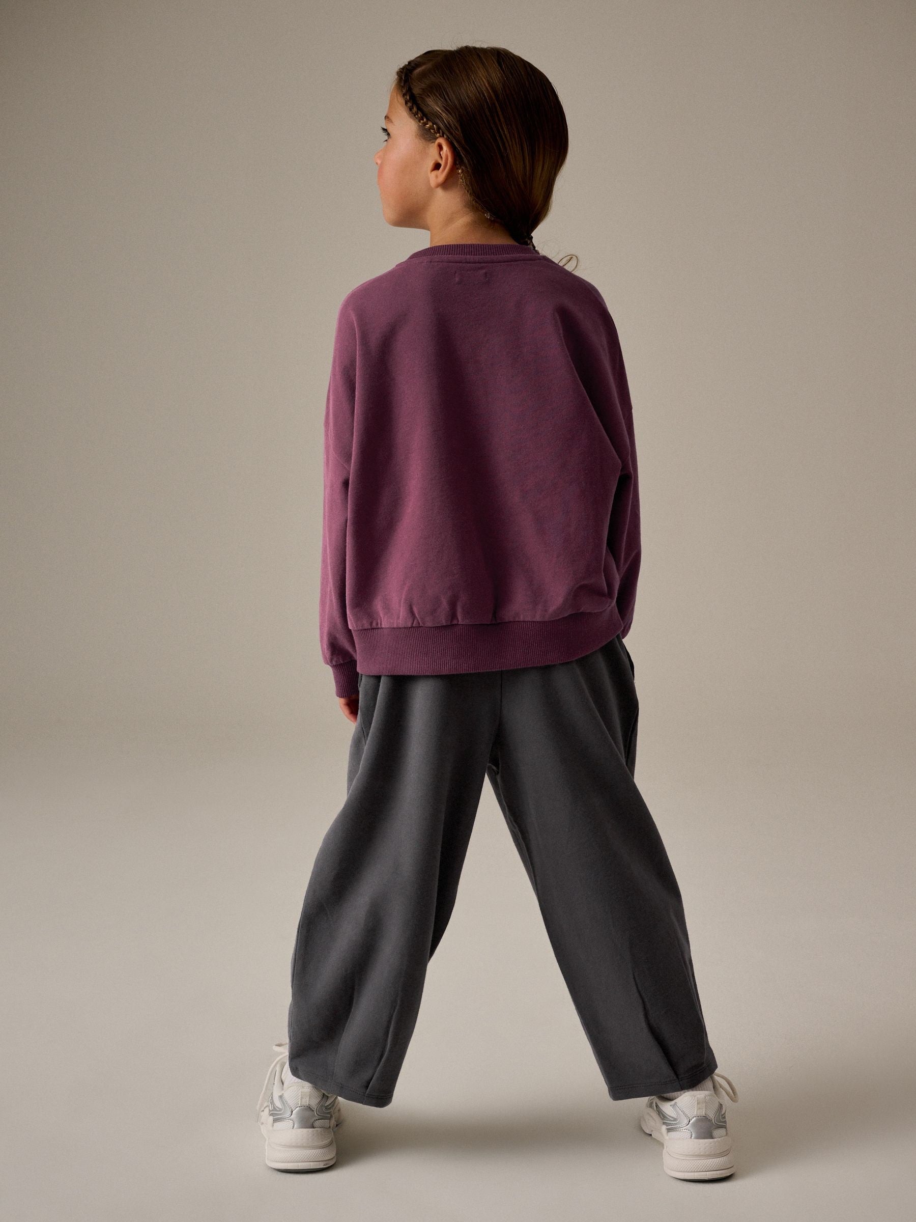 Purple Oversized 100% Cotton Sweat and Check Barrel Leg Joggers Set (3-16yrs)