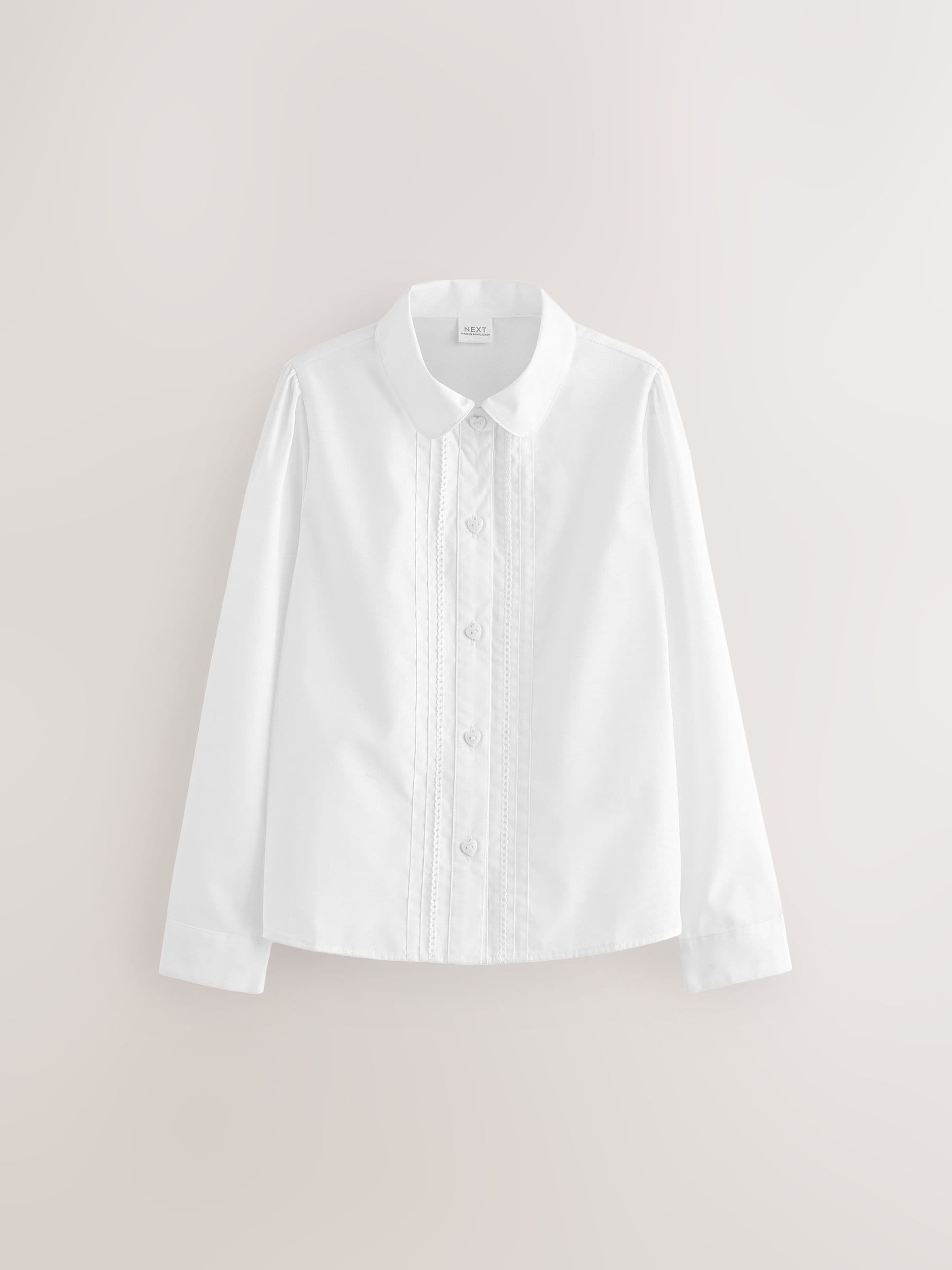 White Long Sleeve Lace Trim School Blouses 2 Pack (3-14yrs)