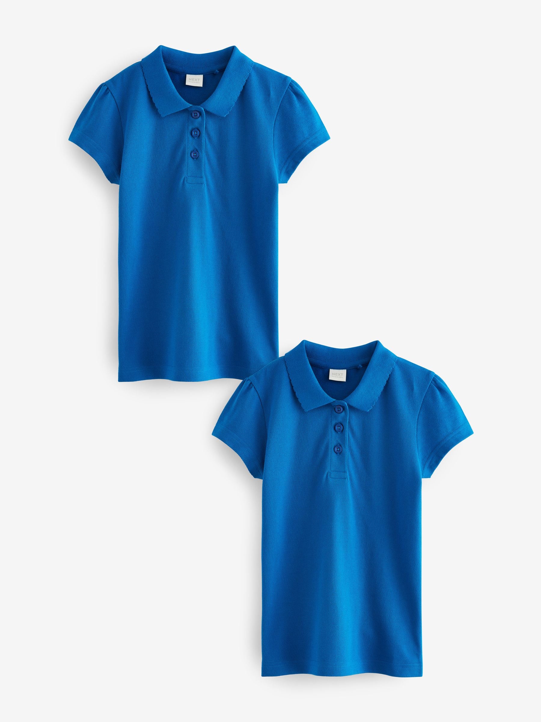 Bright Blue Regular Fit 2 Pack Slim Fit 100% Cotton Short Sleeve Polo Shirts (3-16yrs)