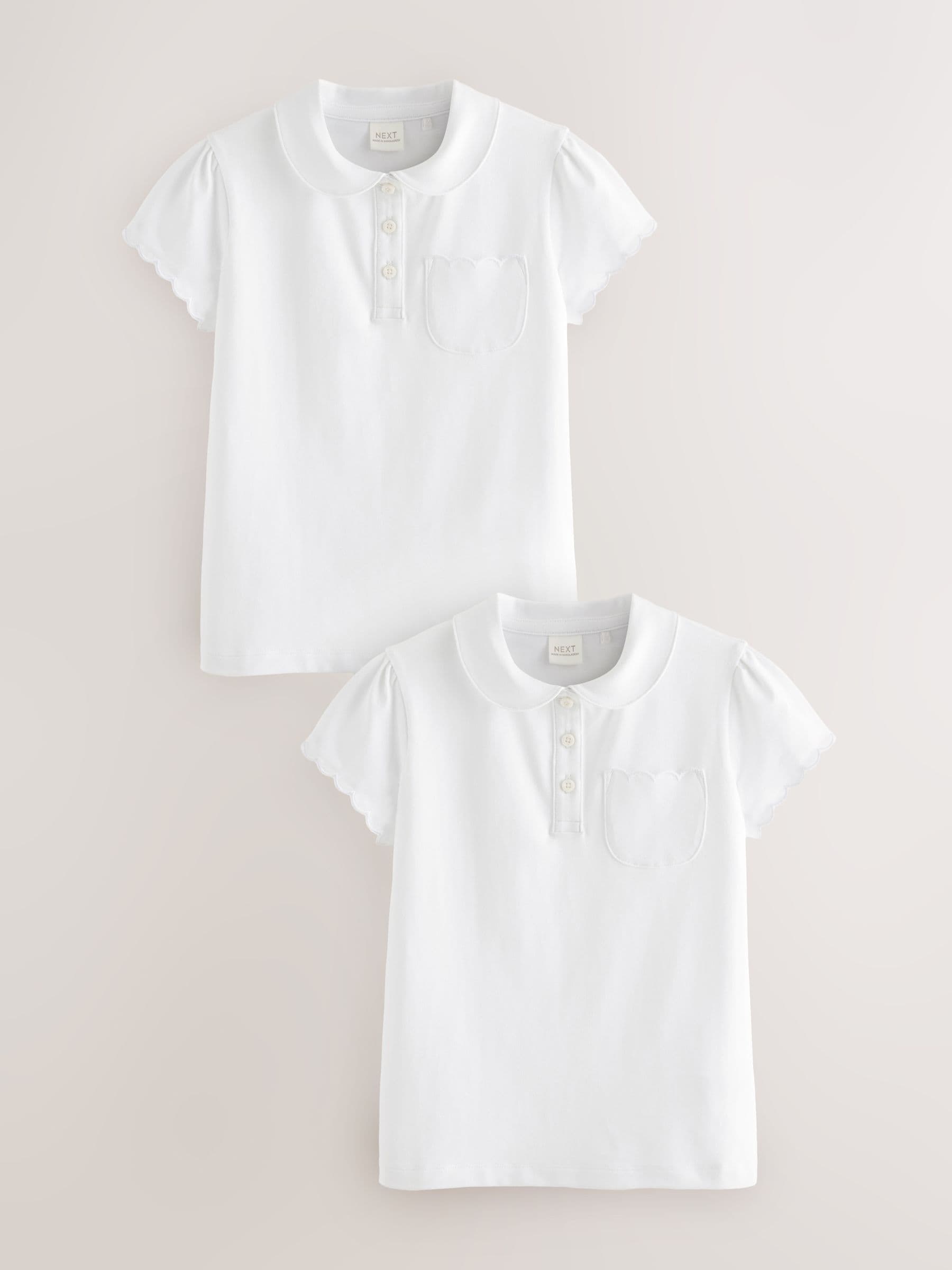 White Cotton Rich Scallop Collar School Polo Tops 2 Pack (3-16yrs)