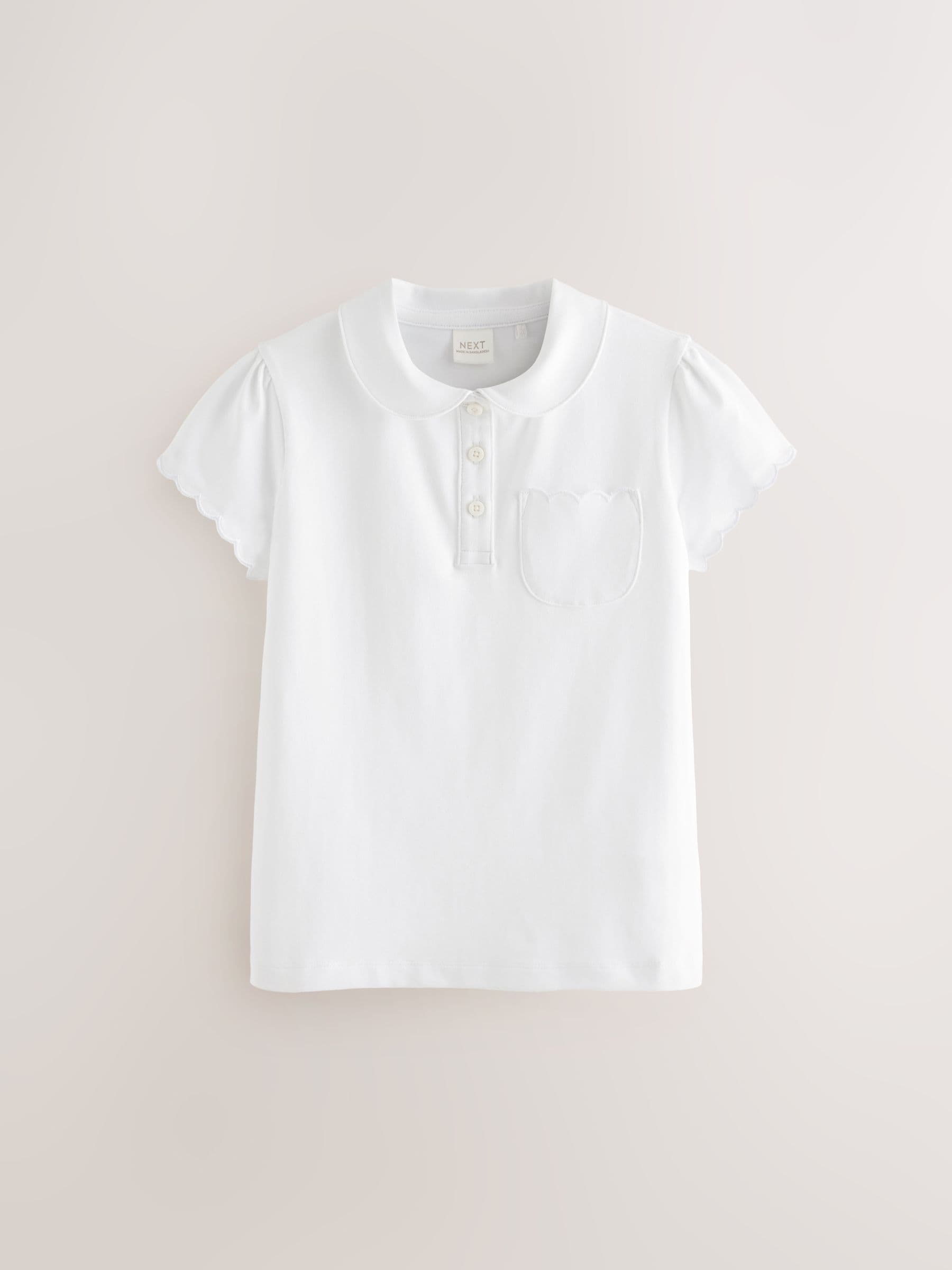 White Cotton Rich Scallop Collar School Polo Tops 2 Pack (3-16yrs)