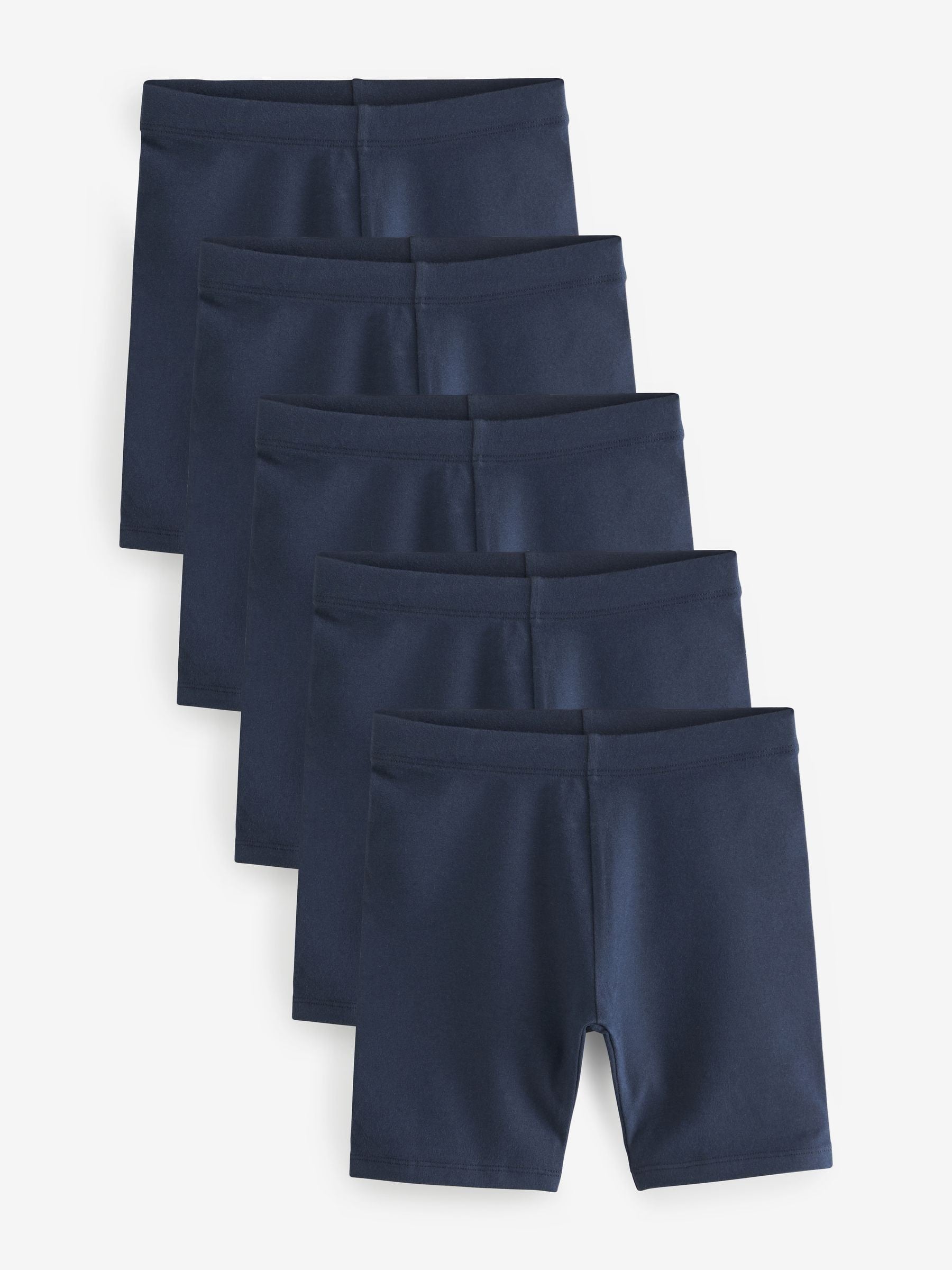 Navy Blue Longer Length 5 Pack Regular Length Cotton Rich Stretch Cycle Shorts (3-16yrs)