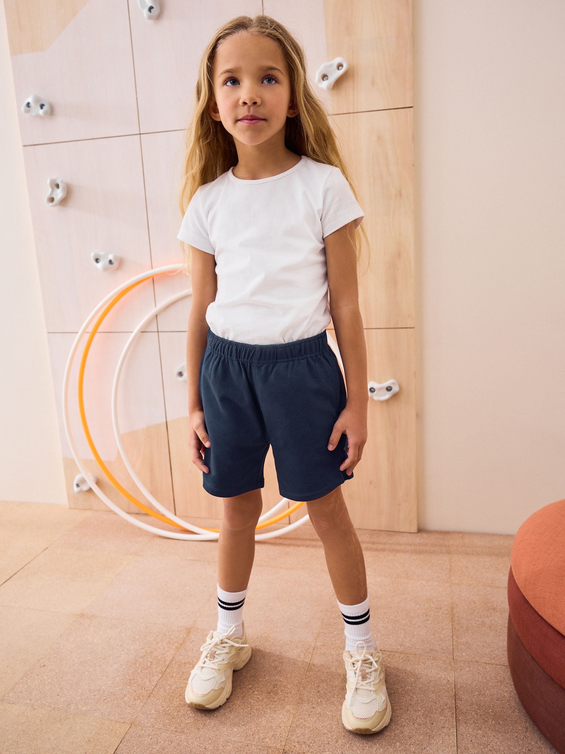 Navy 100% Cotton Drawstring Sports Shorts (3-16yrs)