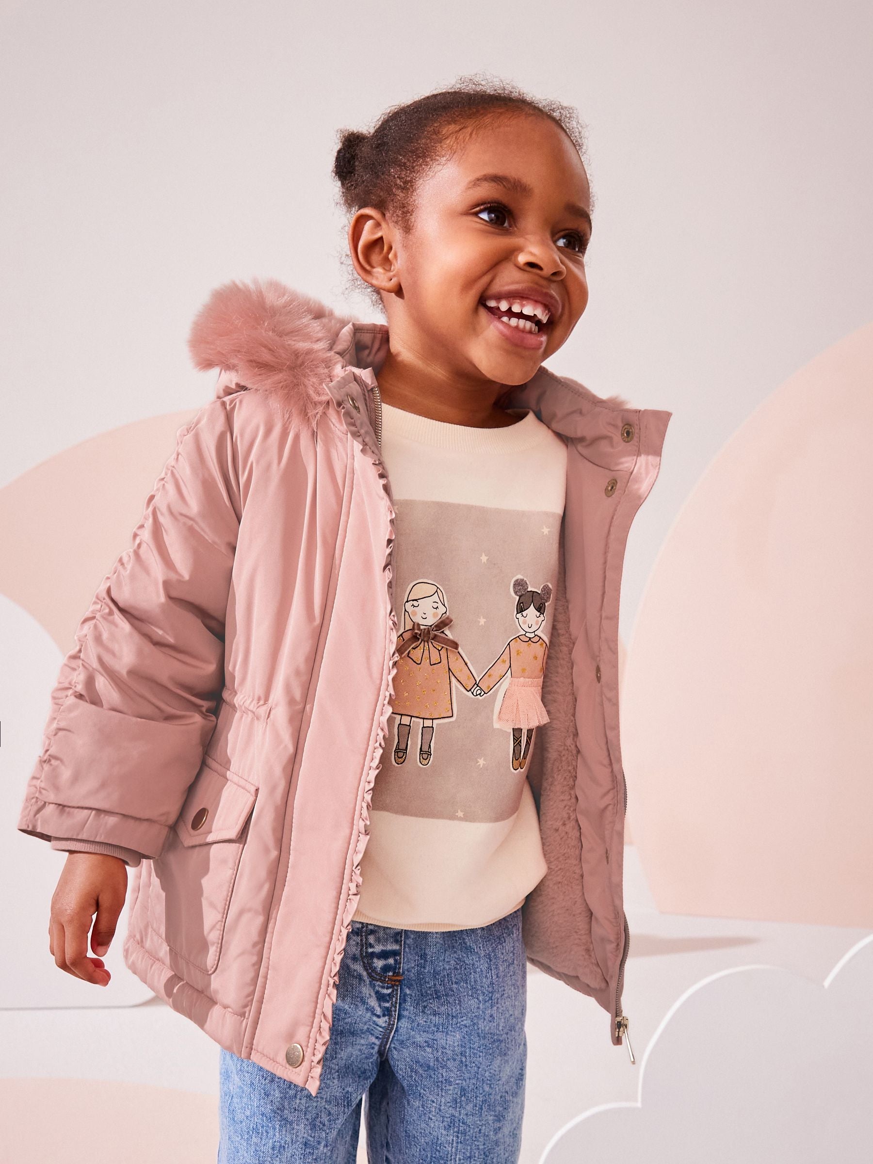 Pink Shower Resistant Frill Pocket Parka Coat (3mths-7yrs)