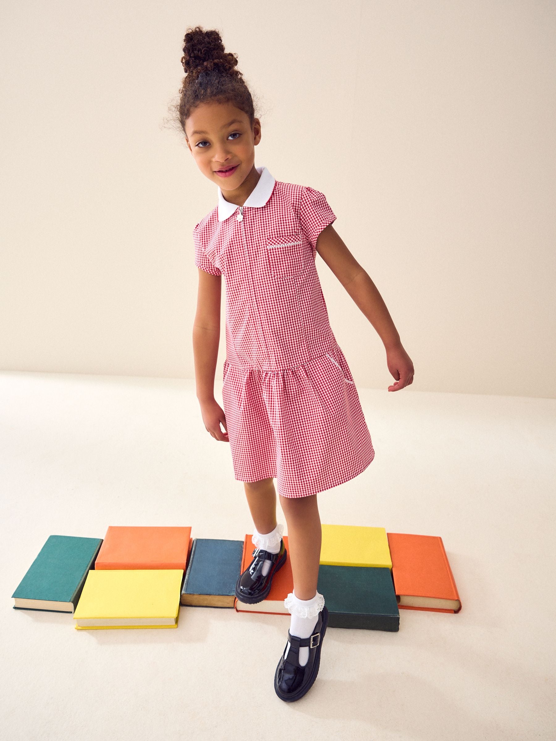 Red Zip Front Cotton Rich Gingham School Dress (3-14yrs)