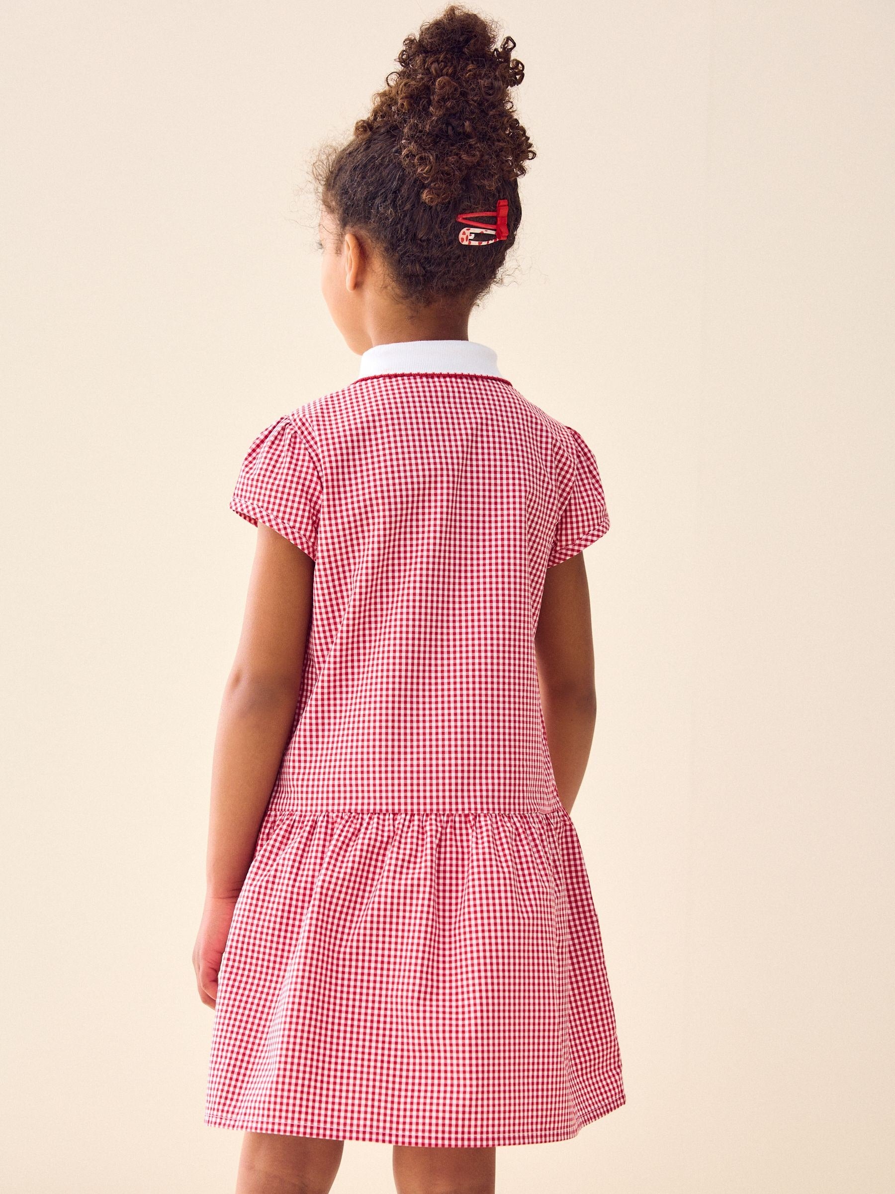 Red Zip Front Cotton Rich Gingham School Dress (3-14yrs)