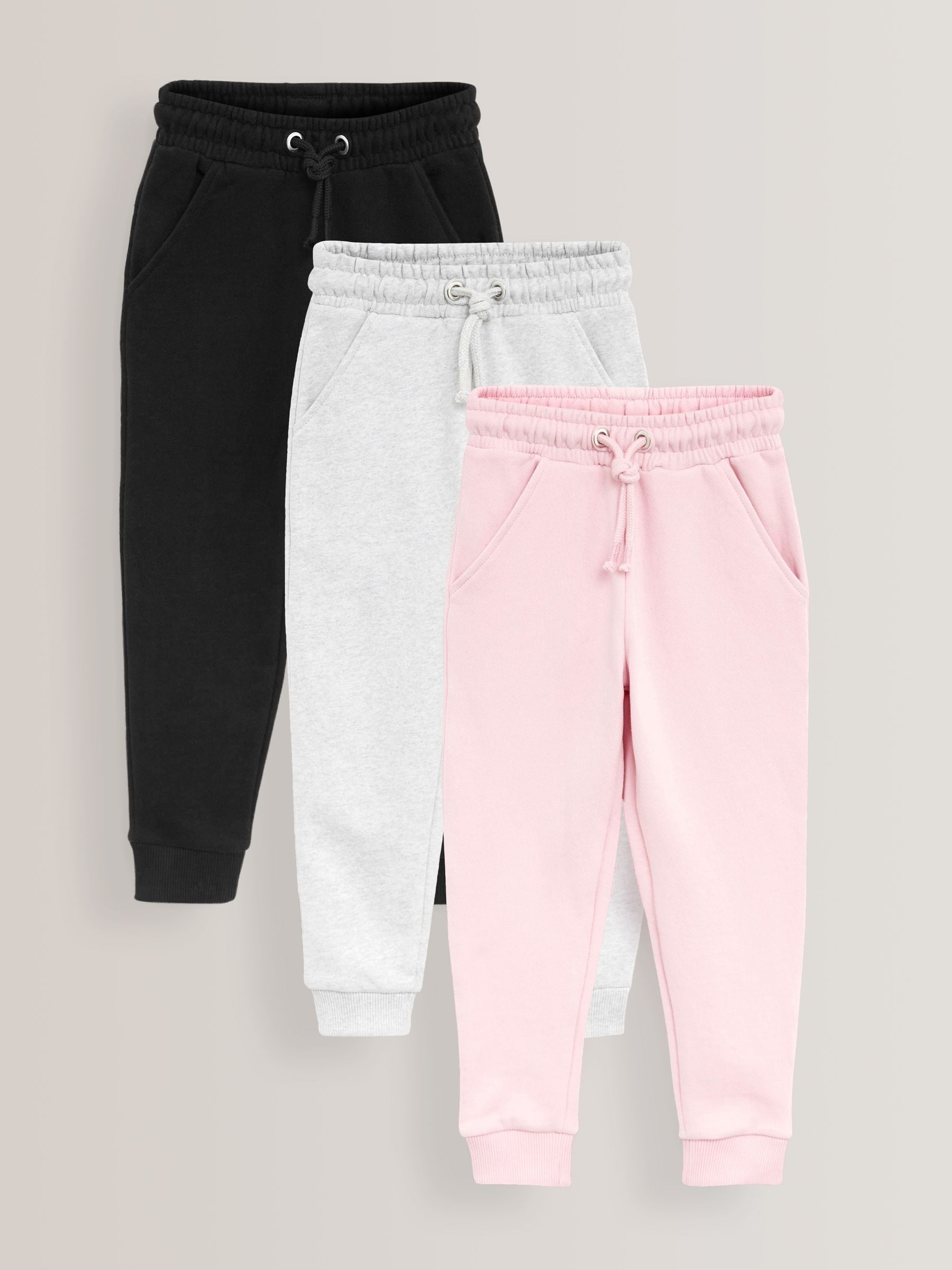 Pink/Grey/Black 3 Pack Soft Jersey Regular Fit Joggers (3-16yrs)
