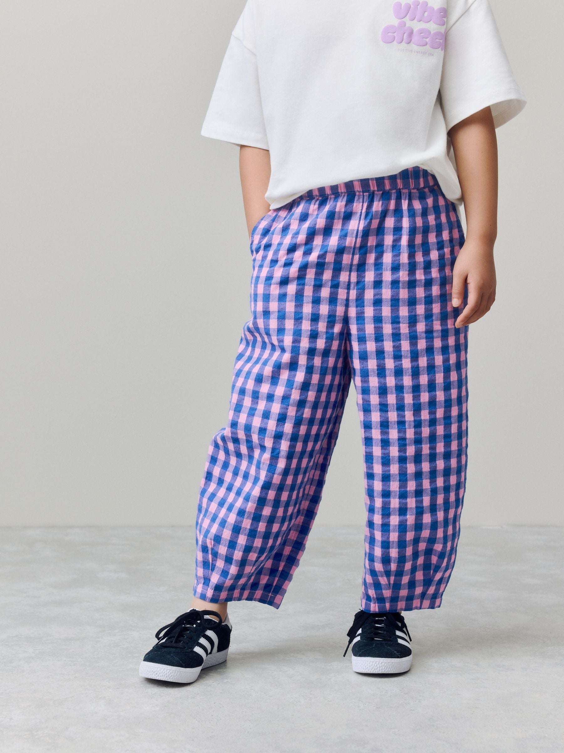 Purple Gingham Pull On Barrel Trousers (3-16yrs)