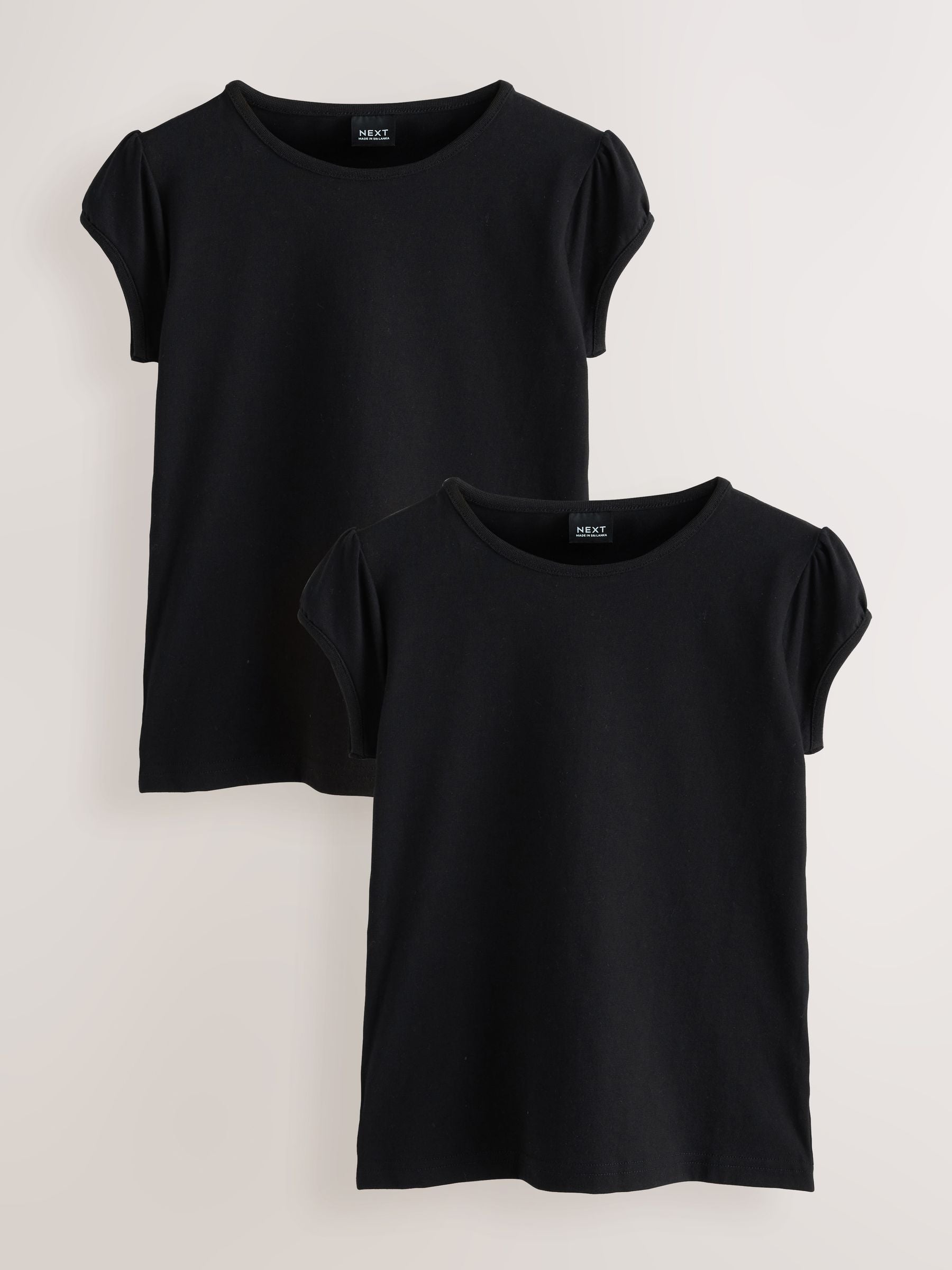 Black 2 Pack Puff Sleeve T-Shirts (3-16yrs)